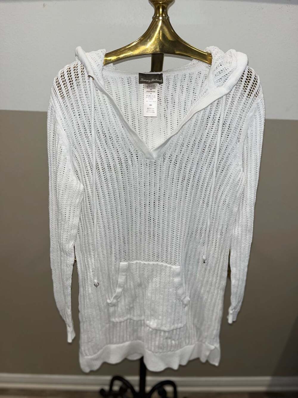 Tommy Bahama White Open Knit Hooded Sweater Size M